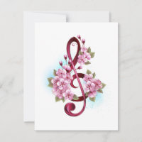 Musical treble clef notes with Sakura flowers
