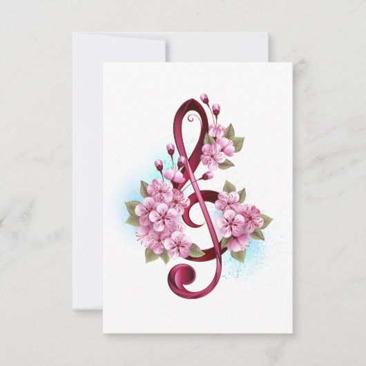 Musical treble clef notes with Sakura flowers (Front)