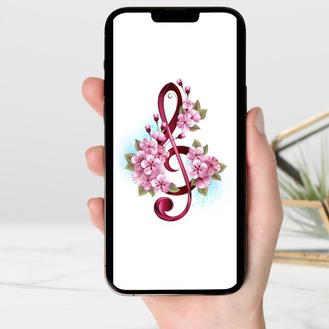 Musical treble clef notes with Sakura flowers (Front Digital)