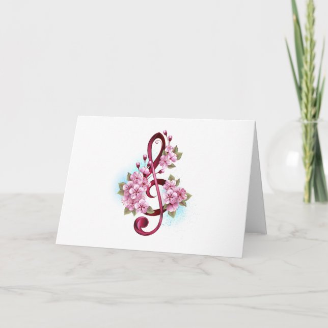 Musical treble clef notes with Sakura flowers (Front)