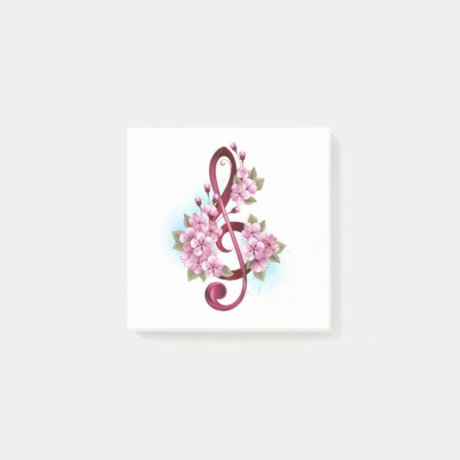 Musical treble clef notes with Sakura flowers (Front)