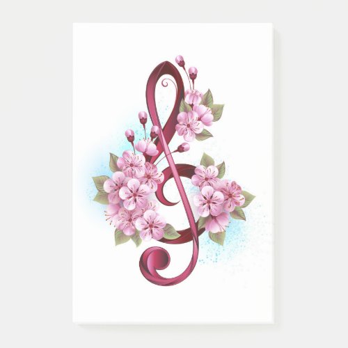 Musical treble clef notes with Sakura flowers