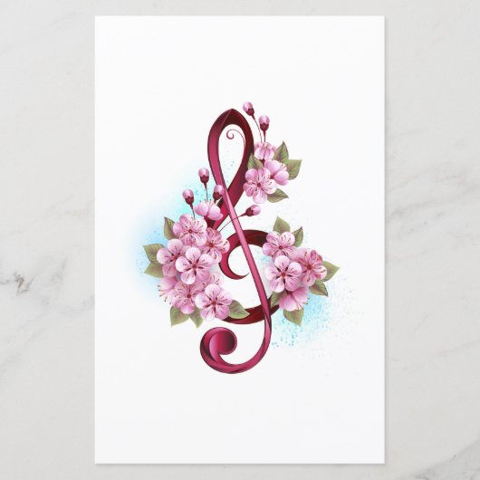 Musical treble clef notes with Sakura flowers (Front)