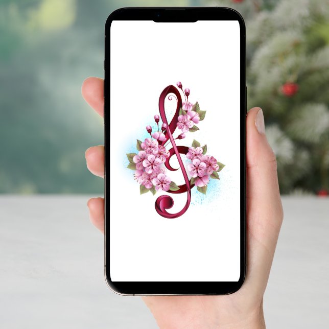 Musical treble clef notes with Sakura flowers (Front Digital)