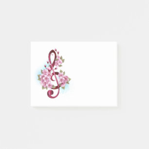 Musical treble clef notes with Sakura flowers