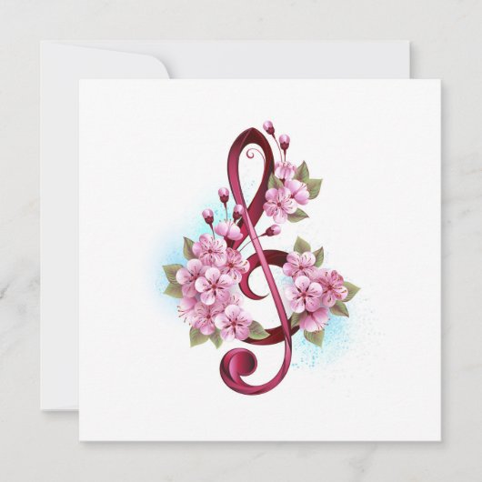 Musical treble clef notes with Sakura flowers (Front)