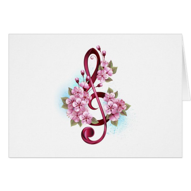 Musical treble clef notes with Sakura flowers (Front Horizontal)