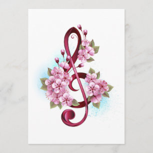 Musical treble clef notes with Sakura flowers