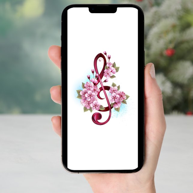 Musical treble clef notes with Sakura flowers (Front Digital)