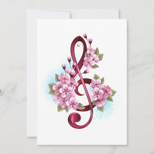 Musical treble clef notes with Sakura flowers (Front)