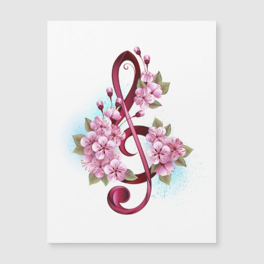 Musical treble clef notes with Sakura flowers (Front)