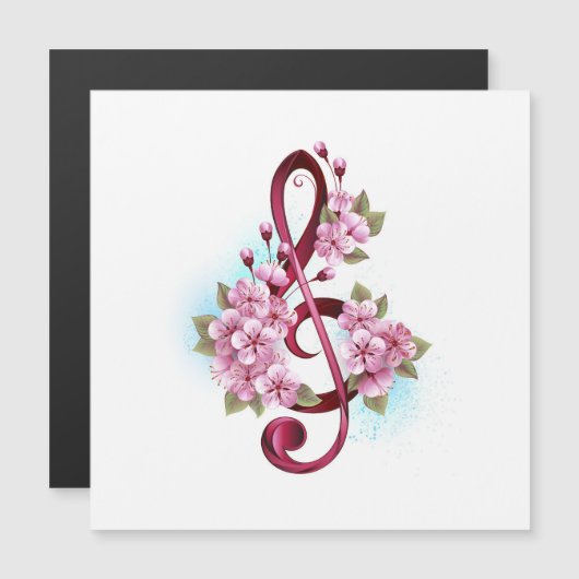 Musical treble clef notes with Sakura flowers (Front/Back)