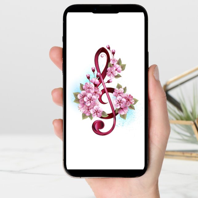 Musical treble clef notes with Sakura flowers (Front Digital)