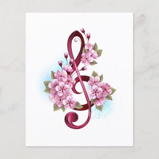 Musical treble clef notes with Sakura flowers (Front)