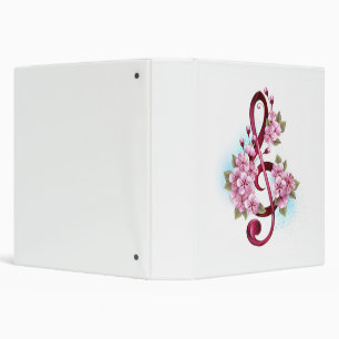Musical treble clef notes with Sakura flowers 3 Ring Binder