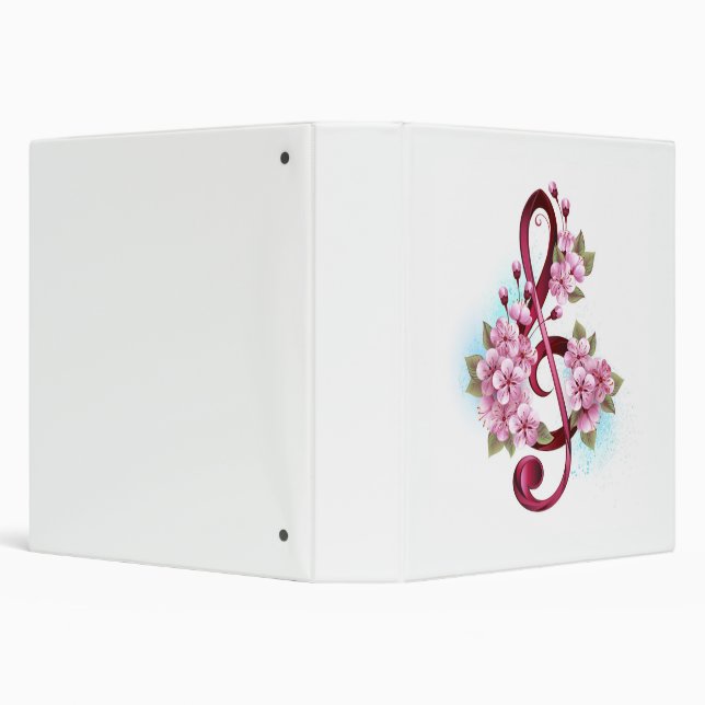 Musical treble clef notes with Sakura flowers 3 Ring Binder (Background)