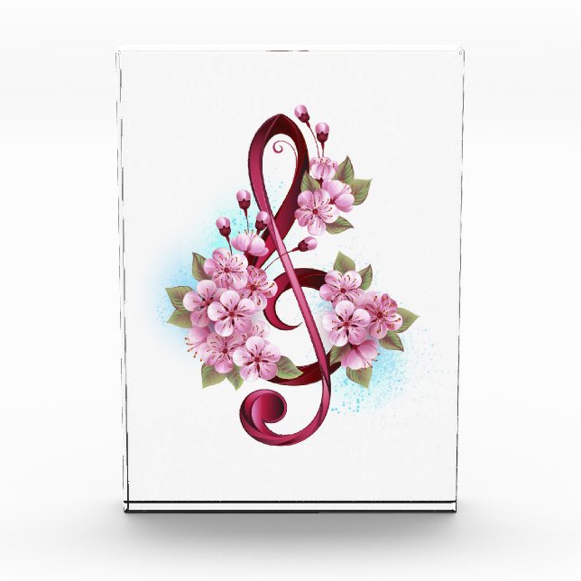 Musical treble clef notes with Sakura flowers Acrylic Award (Front)