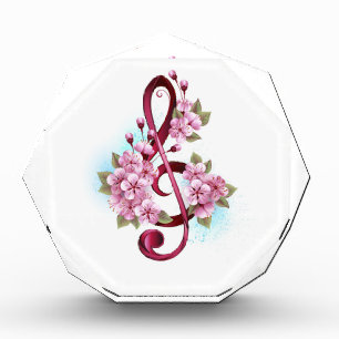 Musical treble clef notes with Sakura flowers Acrylic Award