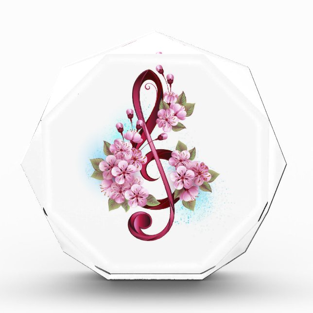 Musical treble clef notes with Sakura flowers Acrylic Award (Front)