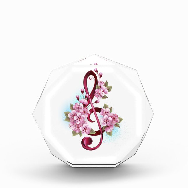 Musical treble clef notes with Sakura flowers Acrylic Award (Front)