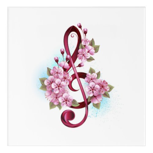 Musical treble clef notes with Sakura flowers Acrylic Print