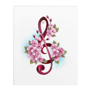 Musical treble clef notes with Sakura flowers Acrylic Print