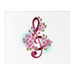 Musical treble clef notes with Sakura flowers Acrylic Print