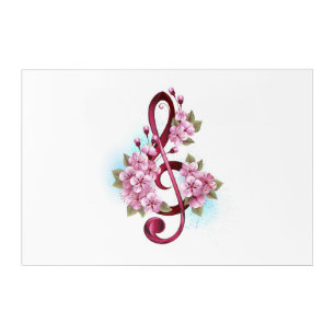 Musical treble clef notes with Sakura flowers Acrylic Print