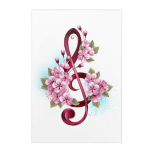Musical treble clef notes with Sakura flowers Acrylic Print