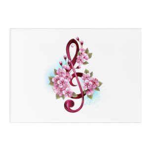 Musical treble clef notes with Sakura flowers Acrylic Print