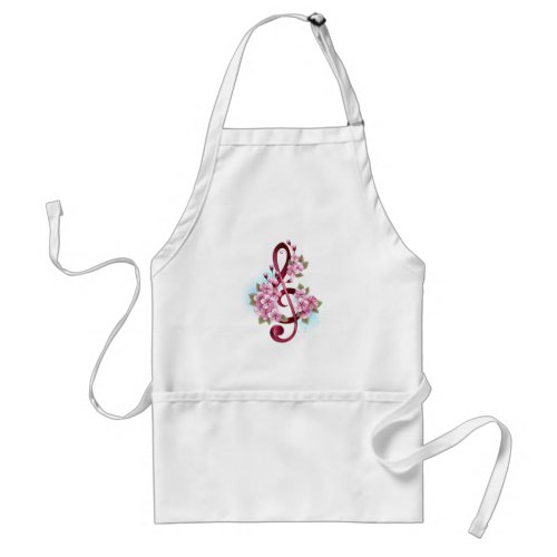 Musical treble clef notes with Sakura flowers Adult Apron