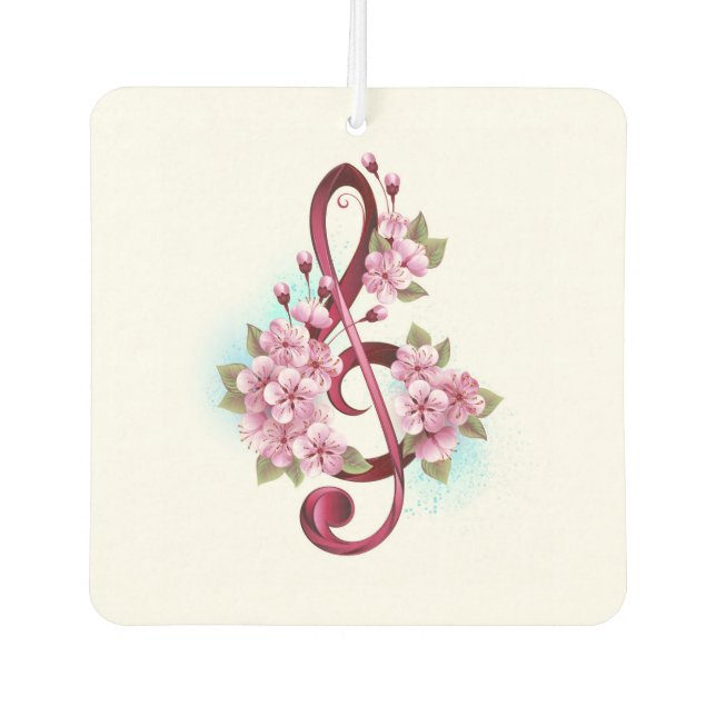 Musical treble clef notes with Sakura flowers Air Freshener (Front)