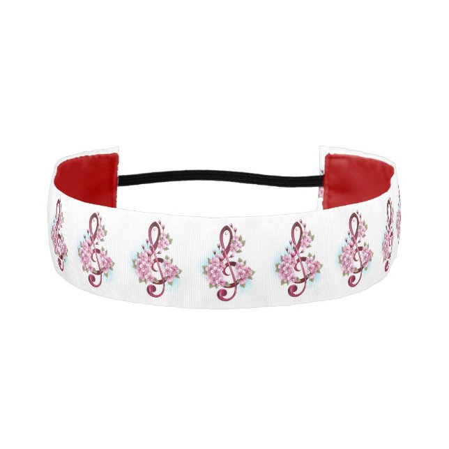 Musical treble clef notes with Sakura flowers Athletic Headband (Front)