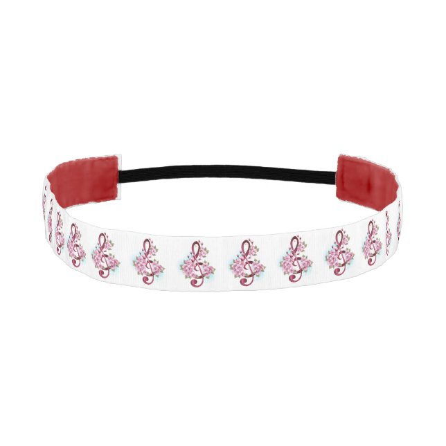 Musical treble clef notes with Sakura flowers Athletic Headband (Front)