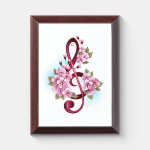 Musical treble clef notes with Sakura flowers Award Plaque