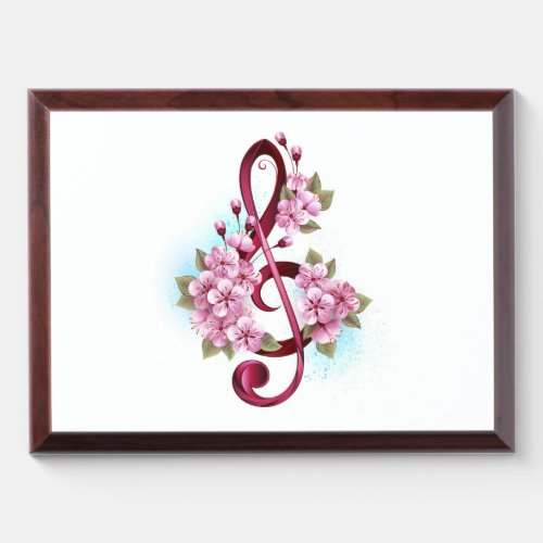 Musical treble clef notes with Sakura flowers Award Plaque