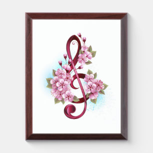 Musical treble clef notes with Sakura flowers Award Plaque