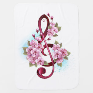 Musical treble clef notes with Sakura flowers Baby Blanket