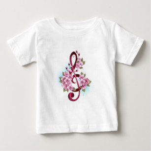 Musical treble clef notes with Sakura flowers Baby T-Shirt