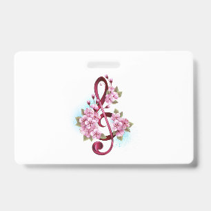 Musical treble clef notes with Sakura flowers Badge