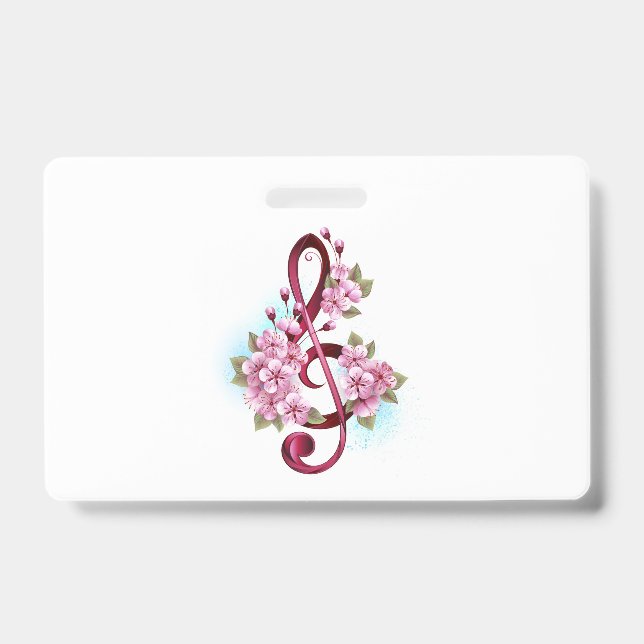 Musical treble clef notes with Sakura flowers Badge (Front)