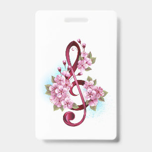 Musical treble clef notes with Sakura flowers Badge