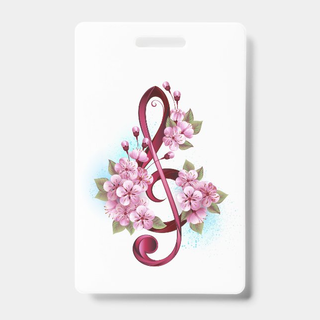 Musical treble clef notes with Sakura flowers Badge (Front)