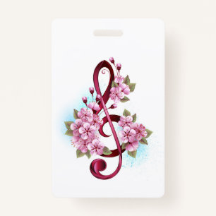 Musical treble clef notes with Sakura flowers Badge