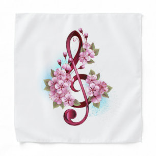 Musical treble clef notes with Sakura flowers Bandana