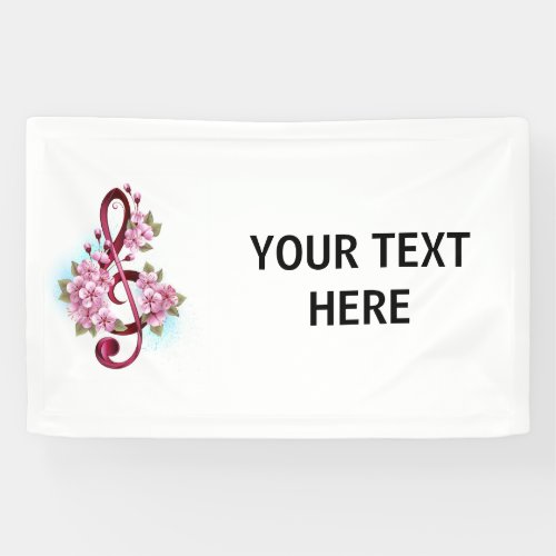 Musical treble clef notes with Sakura flowers Banner