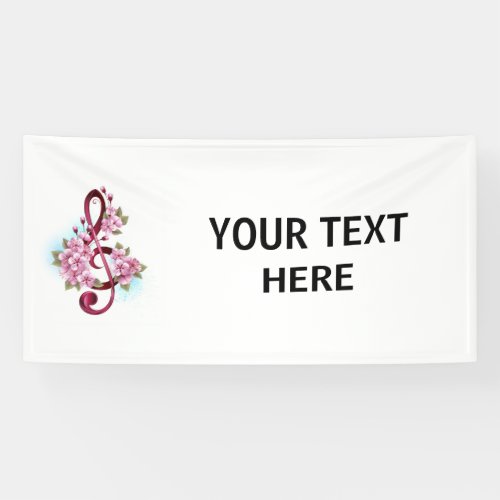 Musical treble clef notes with Sakura flowers Banner