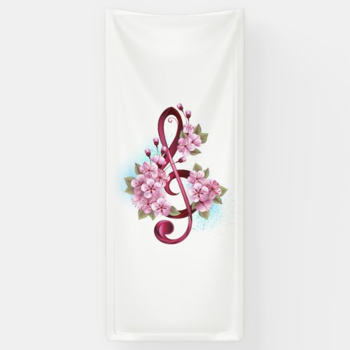 Musical treble clef notes with Sakura flowers Banner