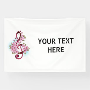 Musical treble clef notes with Sakura flowers Banner