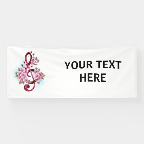 Musical treble clef notes with Sakura flowers Banner